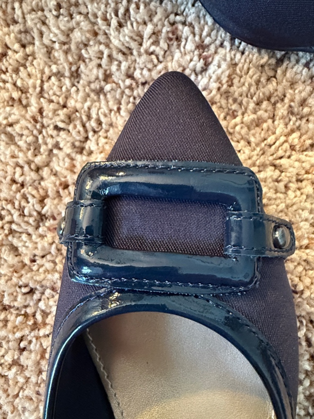 Anne Klein Navy Low Heel Pumps with Satin Buckle - Picture 6 of 9